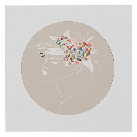 Set 2 tablouri pictate manual boho – chipuri feminine cu flori colorate pe fundal crem [2]