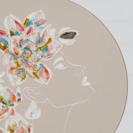 Set 2 tablouri pictate manual boho – chipuri feminine cu flori colorate pe fundal crem [3]