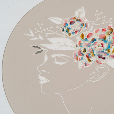 Set 2 tablouri pictate manual boho – chipuri feminine cu flori colorate pe fundal crem [5]