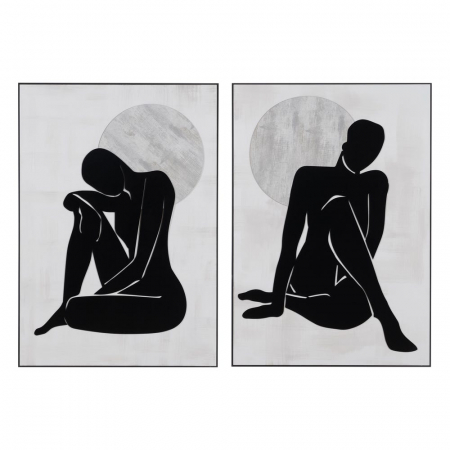 Tablouri - Set tablouri mari alb-negru siluete feminine argintiu 70x100