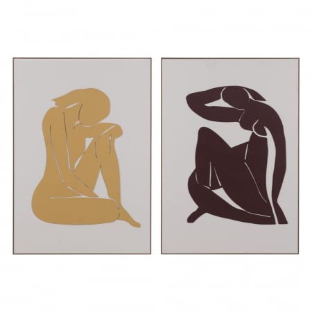 Tablouri - Set tablouri mari siluete feminine abstracte galben maro 70x100