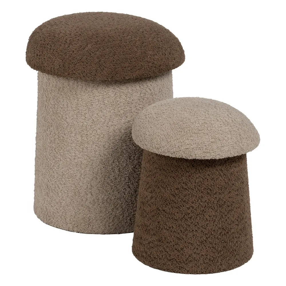 Set 2 Taburete Rotunde Maro și Bej - Stofă Tip Bucle | Creativdeco.ro [1]