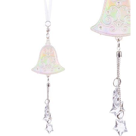 Scandinav - Set 24 clopoței irizați din plastic cu reflexe de sidef lanț fin cristal și stelute mici atârnate