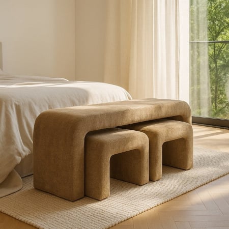 Set modular 3 băncuțe taupe cu design curbat – stil postmodern