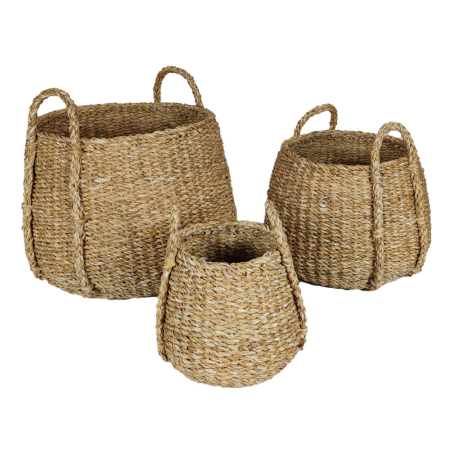 Cosuri - Set 3 coșuri ovale iarbă de mare natural boho