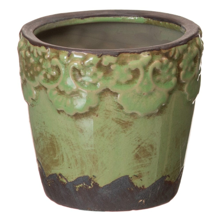 Provensal - Set 3 ghivece decorative din ceramică fistic cu bandă florală