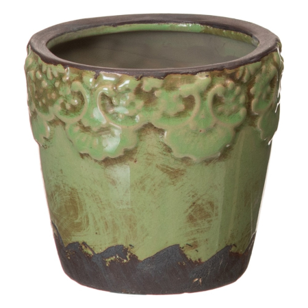 Ghivece, Vase Exterior - Set 3 ghivece decorative din ceramică fistic cu bandă florală