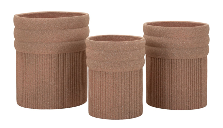 Ghivece, Vase Exterior - Set 3 ghivece exterior roșu teracotă din polirășină cu textură striată