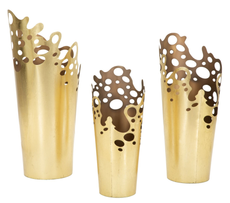 Obiecte decorative - Set 3 ghivece glam cu bordură perforată auriu
