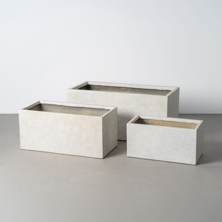Obiecte decorative in Stil Contemporan - Set 3 jardiniere dreptunghiulare din ciment crem pentru exterior în trei mărimi