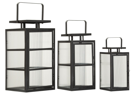 Felinare - Set 3 lanterne negre metal trei mărimi