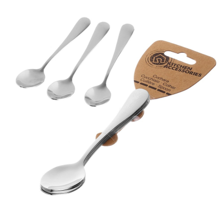 Minimalist - Set 3 lingurițe de cafea din oțel inoxidabil lucios cu mâner lat și gât subțire