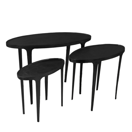 Mobilier - Set 3 măsuțe de cafea ovale din aluminiu turnat negru
