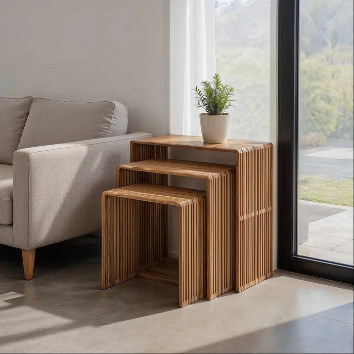 Masute Laterale - Set masute nesting tec reciclat, lamele verticale aerisite