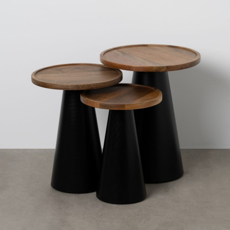 Masute Laterale - Imagine set 3 mese de cafea mango picioare negre