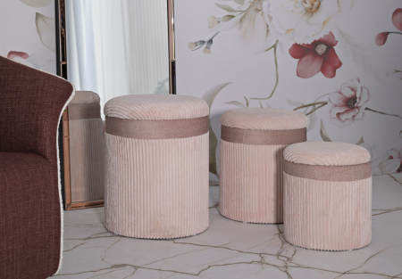 Set 3 pufuri cu spațiu de depozitare roz Cortina [8]
