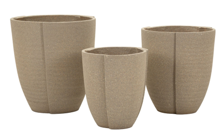 Ghivece, Vase Exterior - Set 3 suporturi pentru plante și flori exterior gri din rășină cu aspect mineral