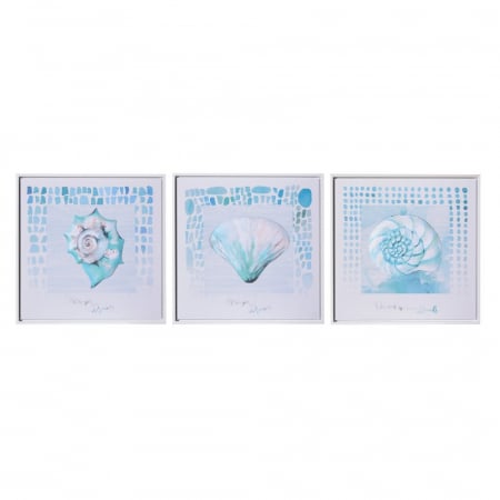Tablouri - Set 3 tablouri scoici canvas turcoaz-alb perlat 40x40cm, ramă polistiren și prindere metalică