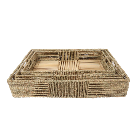 Organizator obiecte mici - Set 3 tăvi decorative iarbă de mare
