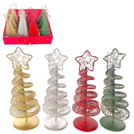 Obiecte decorative in Stil Festiv - Set 4 brăduți spiralați din sârmă cu stea în auriu argintiu roșu și verde