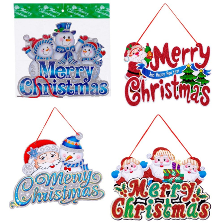 Colectia noua - Set 4 decoruri de hârtie în patru modele cu Merry Christmas Moși și oameni de zăpadă pentru geam
