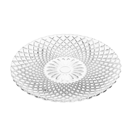 Colectia noua - Set de patru farfurii de desert din sticlă transparentă, cu mandala și romburi în relief