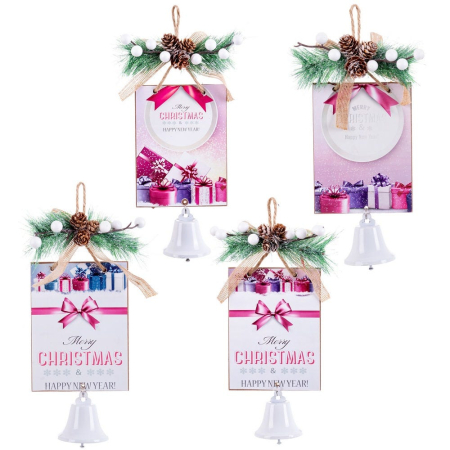 Colectia noua - Set 4 plăci decorative de agățat din lemn în patru modele cu cadouri și urarea Merry Christmas