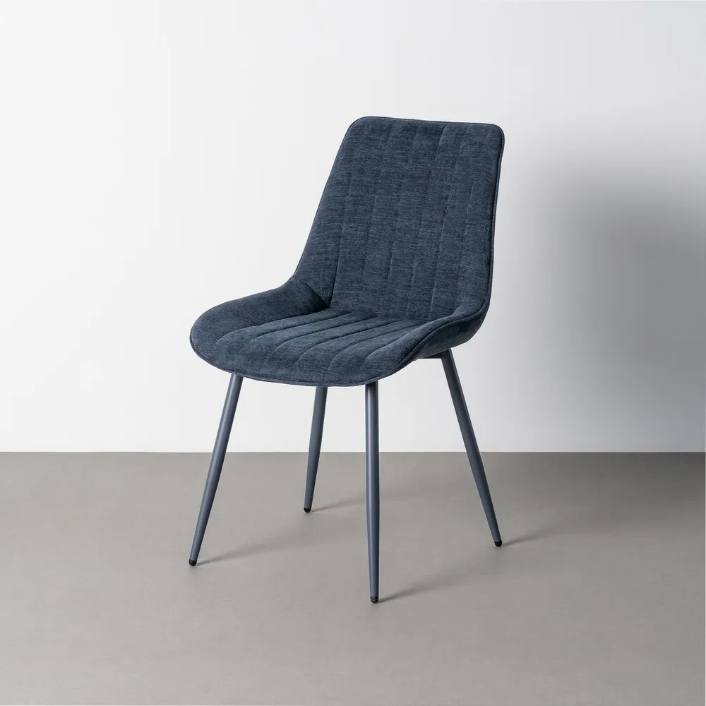 Scaune Dining - Set 4 scaune albastre din material textil și metal cu tapițerie striată