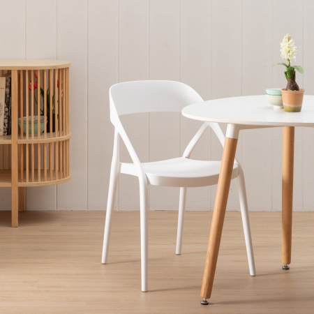 Scaune albe cu brațe, din polipropilenă, design curbat – set 4 bucăți stivuibile [13]