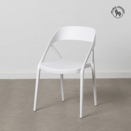Scaune albe cu brațe, din polipropilenă, design curbat – set 4 bucăți stivuibile Mobilier - Scaune albe cu brațe, din polipropilenă, design curbat – set 4 bucăți stivuibile