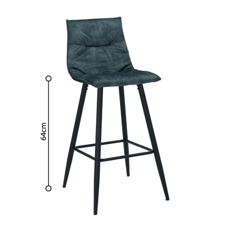 Scaune de bar - Set 4 scaune de bar din catifea albastru petrol cu metal negru