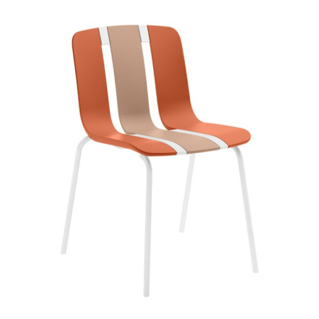 Mobilier - Set 4 scaune de dining din polipropilenă cu șipci teracota și maro