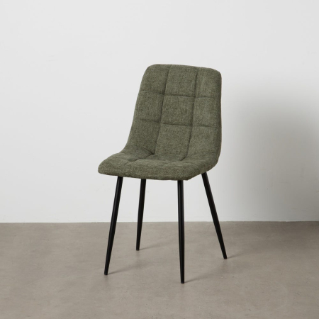 Scaune in Stil Modern - Set 4 scaune dining din stofă verde cu metal negru