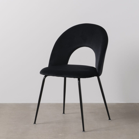 Set scaune dining negre cu spătar decupat și picioare metalice