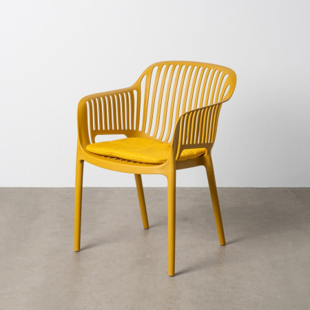 Scaune - Set 4 scaune muștar din polipropilenă cu brațe pentru exterior