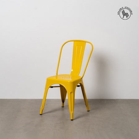 Scaune Stivuibile - Scaune galbene metalice, stil industrial Tolix – set 4 bucăți, stivuibile