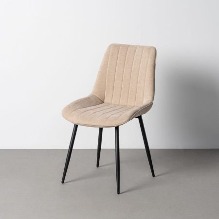 Scaune Dining - Set scaune dining din stofă bej cu picioare metalice negre