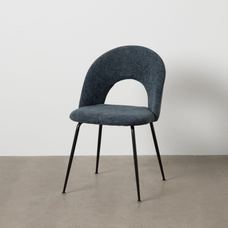 Scaune in Stil Modern - Scaune bleumarin cu tapițerie textilă și picioare negre – set 4 bucăți, design curbat