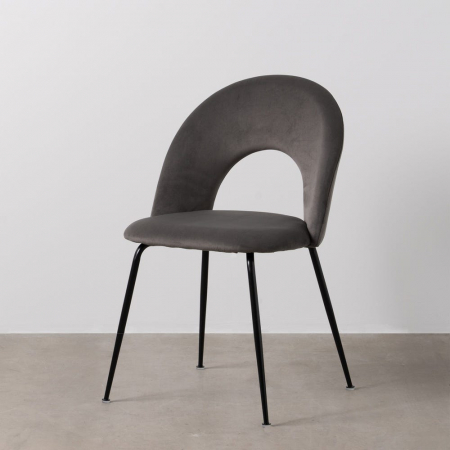 Scaune - Scaune catifea gri închis cu picioare metalice negre – set 4 bucăți, stil modern