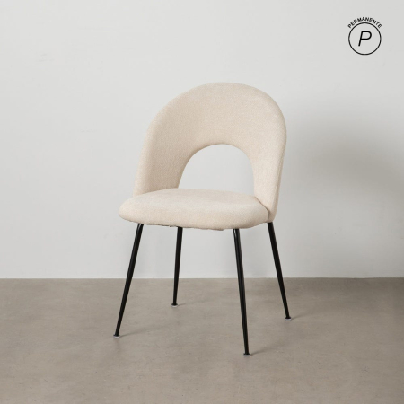 Scaune in Stil Modern - Scaune crem cu tapițerie textilă și picioare negre – set 4 bucăți, design curbat