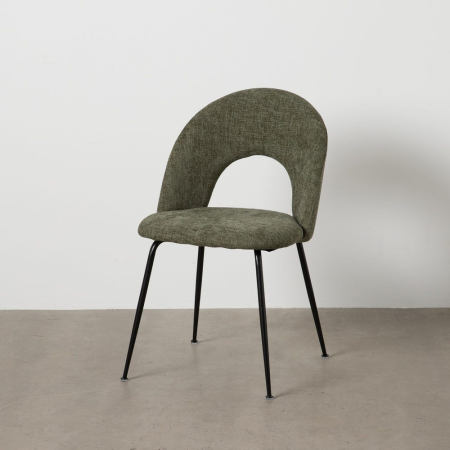 Scaune in Stil Modern - Scaune verde măsliniu cu tapițerie textilă și picioare negre – set 4 bucăți, design curbat