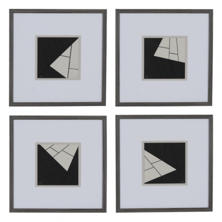 Tablouri - Set 4 tablouri japandi pictate manual, sticlă și lemn de pin 40x40 cm