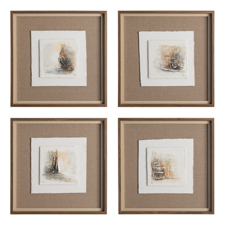Decoratiuni perete - Set tablouri abstracte cu fond textil de in