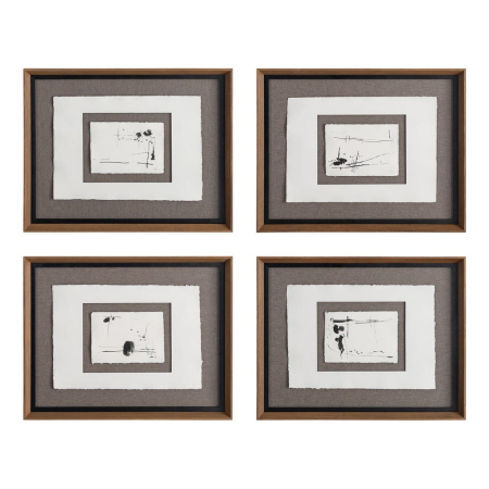 Decoratiuni perete - Set tablouri abstracte cu tus negru caligrafic
