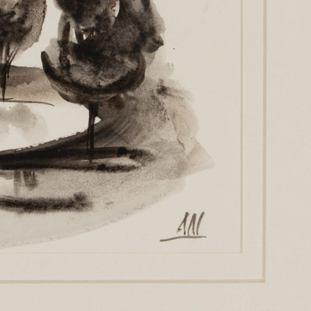 Set 4 tablouri japandi peisaj stilizat pictate manual, 50x44cm, sepia-negru, sticlă și lemn ayous [5]