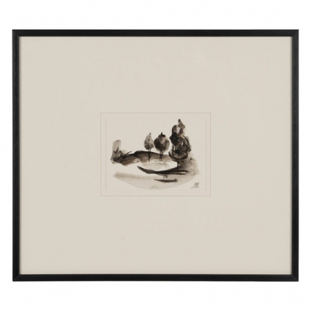 Set 4 tablouri japandi peisaj stilizat pictate manual, 50x44cm, sepia-negru, sticlă și lemn ayous [1]