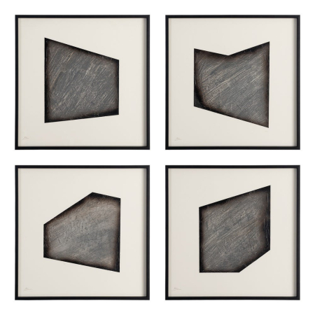 Decoratiuni perete - Set tablouri abstracte texturate negru pe crem