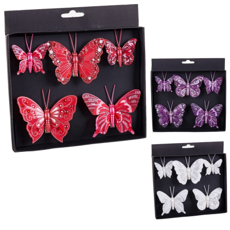 Scandinav - Set 5 fluturi cu clips în două mărimi roșu mov sau alb în cutie neagră