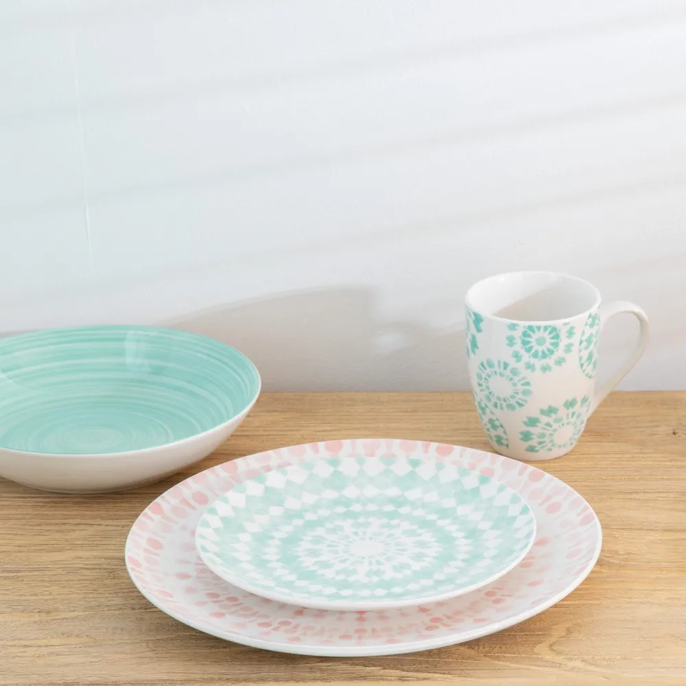 Set 6 Farfurii Intinse Pink-White, Portelan Roz - CreativDeco.ro [3]