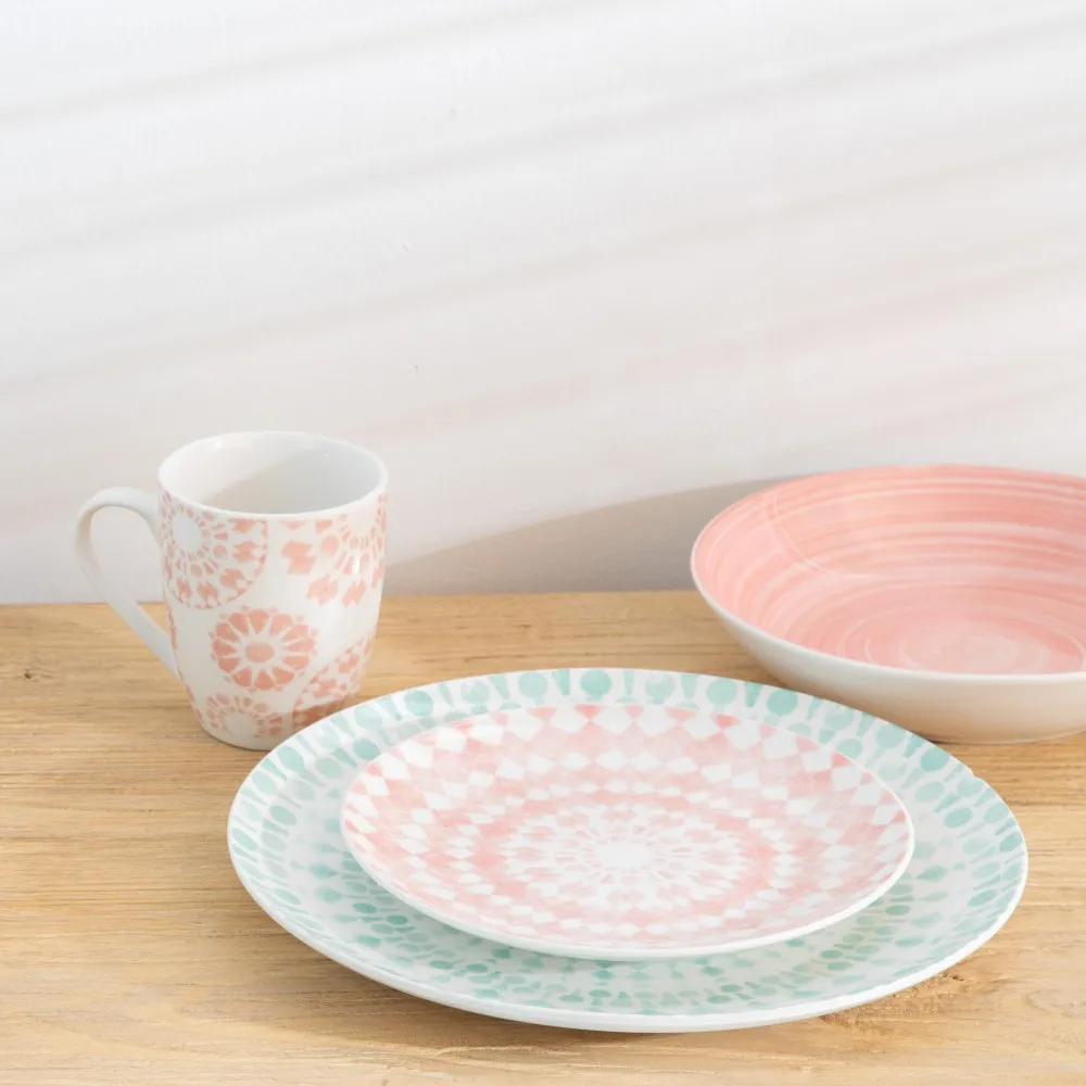 Set 6 Farfurii Supa Pink-White, Portelan Roz - CreativDeco.ro [3]